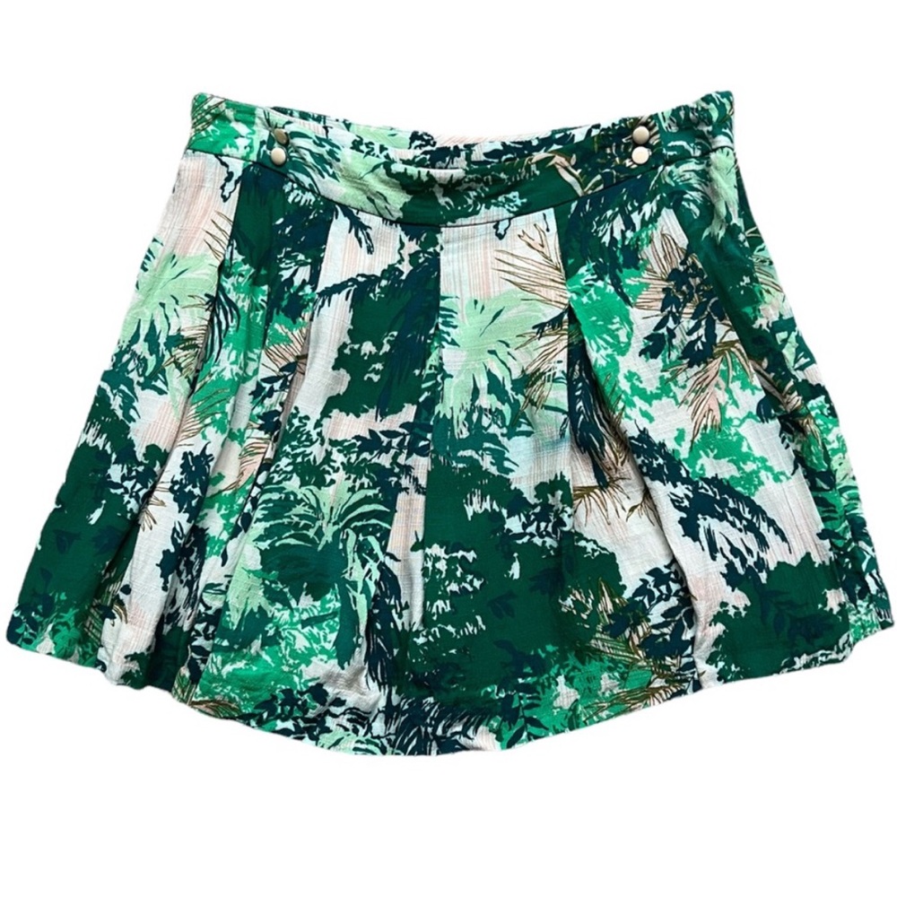 Anthropologie Elevenses Kadu Floral Skort Green Tropical Print Pleated Mini 2